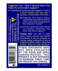 Quantum Nutrition QNL Delta Tocotrienol back-ingredients panel with tocotrienol blend.
