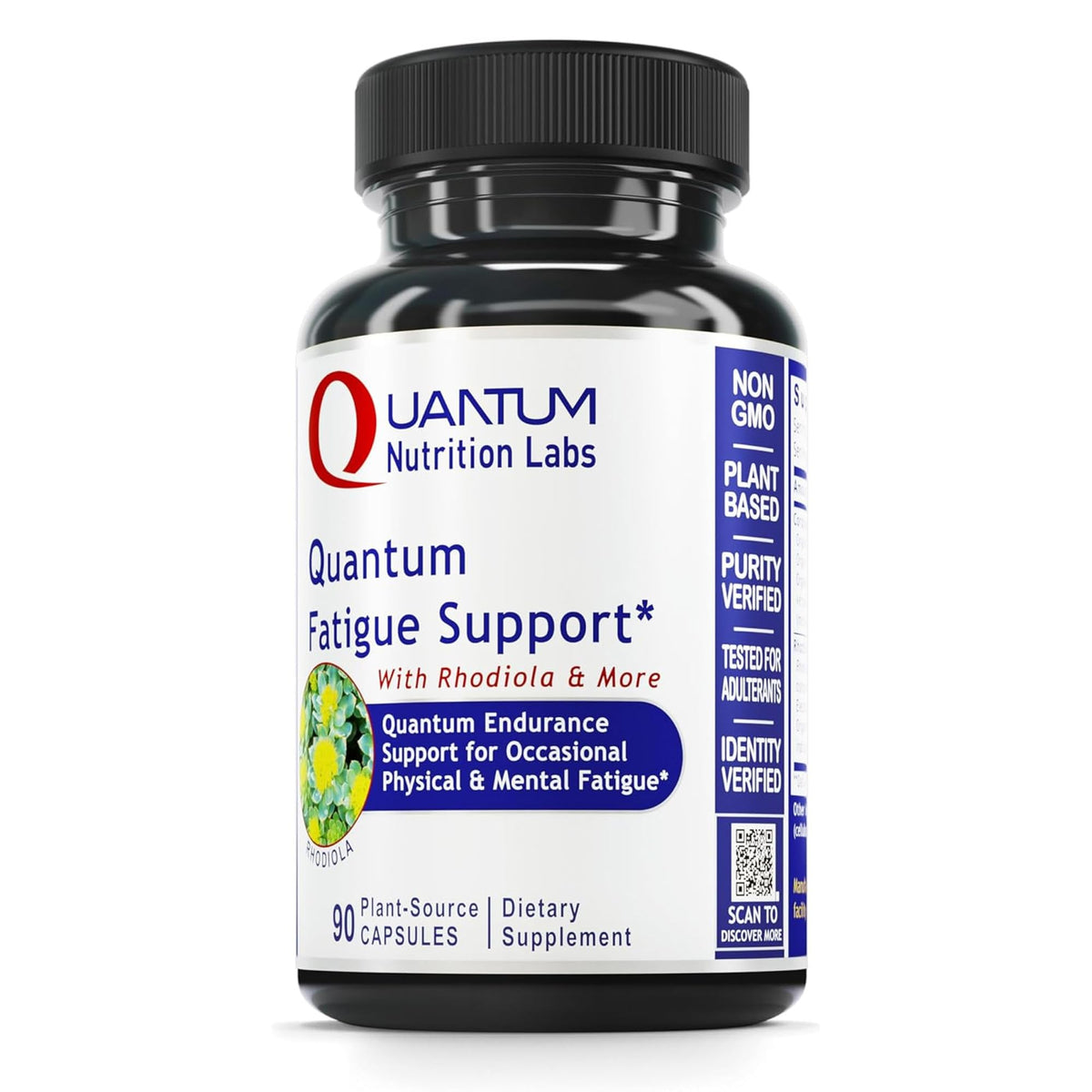 Quantum Nutrition QNL Fatigue Support bottle showing vegan adaptogens for daily stamina.