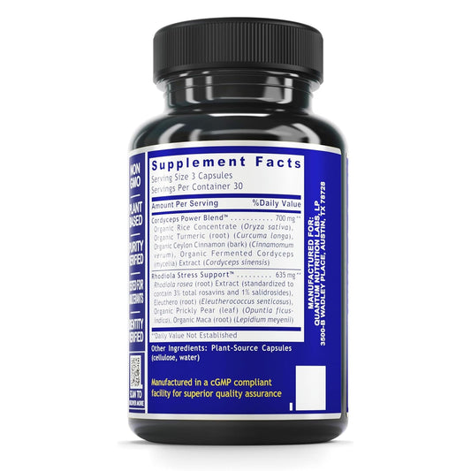 Quantum Nutrition QNL capsules highlighting plant-based rhodiola for clarity and resilience.