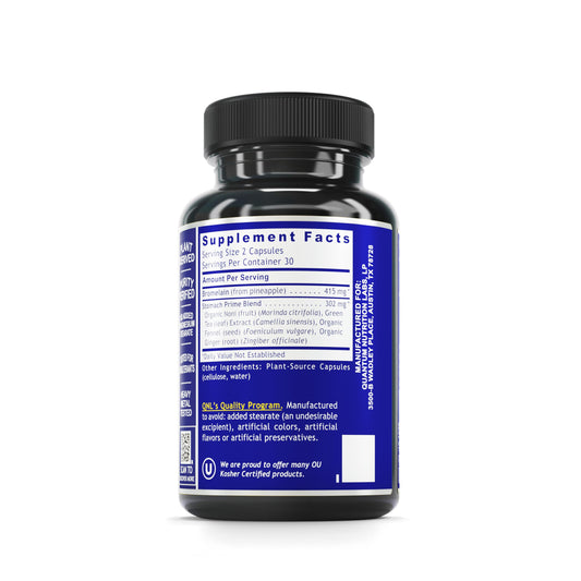 Quantum Nutrition QNL plant-based capsules close-up for protein digestion support