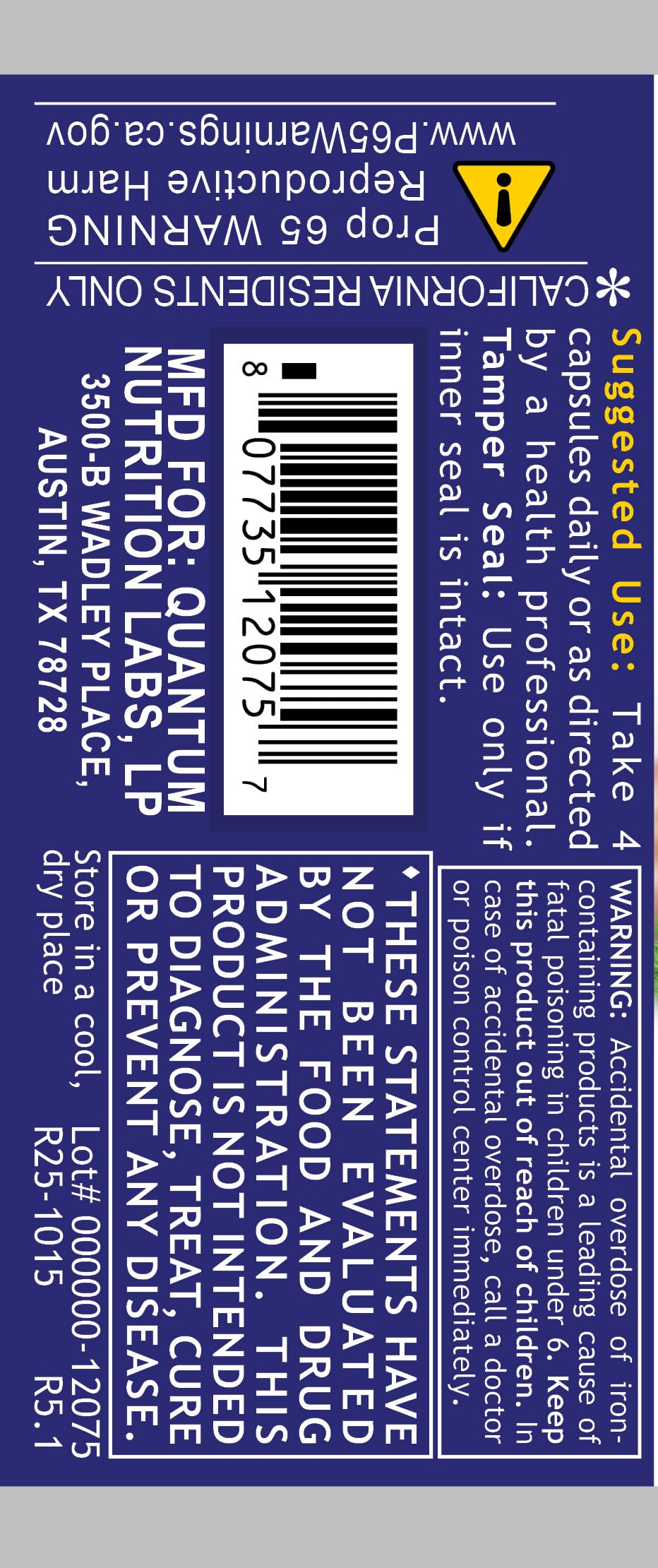 QNL Plant Multi-Vitamin label emphasizing natural ingredients and nutrient spectrum