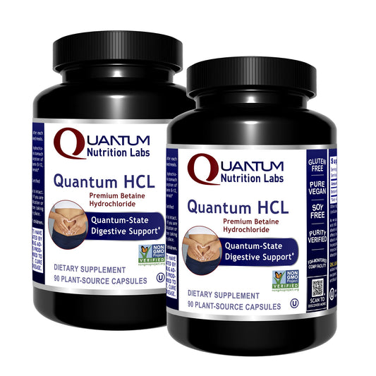Quantum Nutrition QNL Quantum HCL bottle, easy daily digestive support with meals