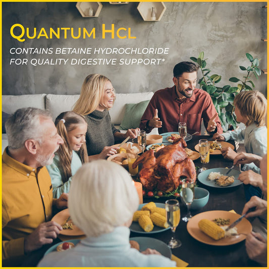 Quantum Nutrition QNL Quantum HCL capsules on a spoon show easy take with meals use