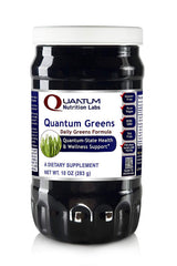 Quantum Nutrition Quantum Organic Greens bottle with fresh greens for daily vitality.