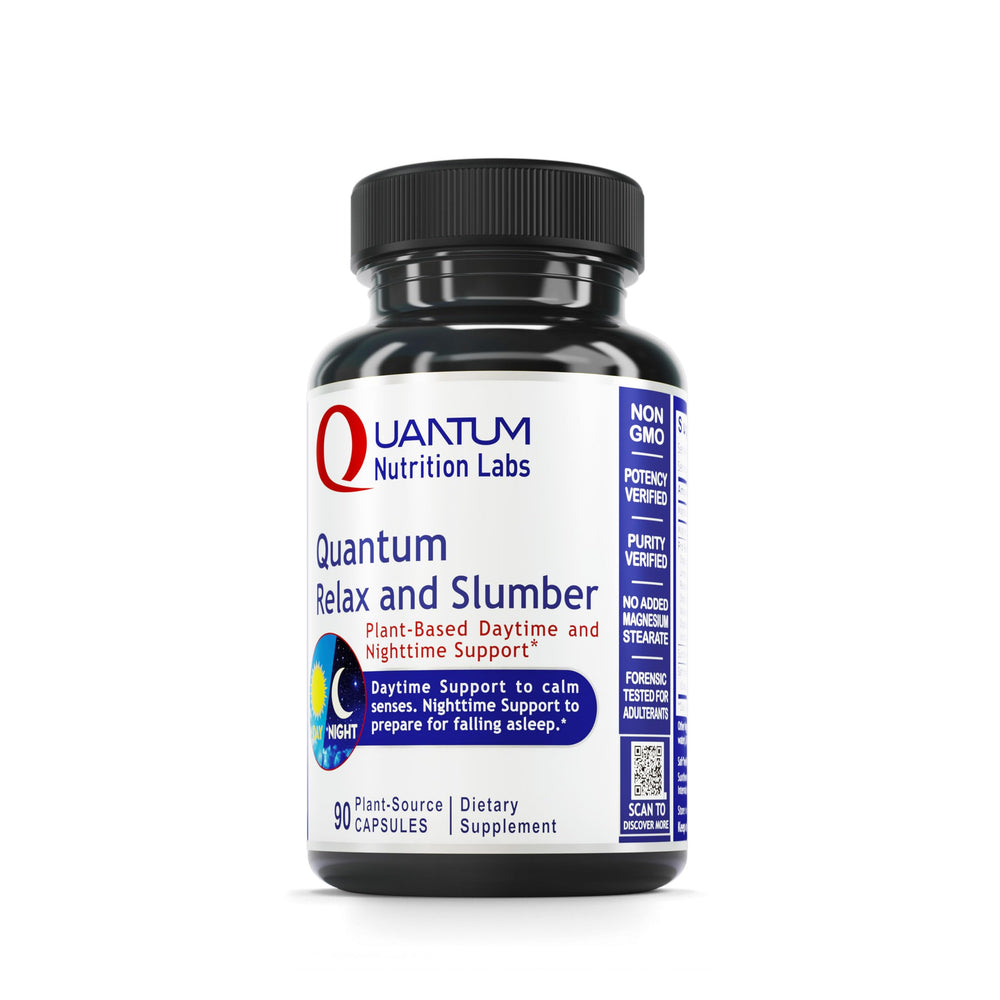 Quantum Relax and Slumber bottle with capsules for calm sleep support