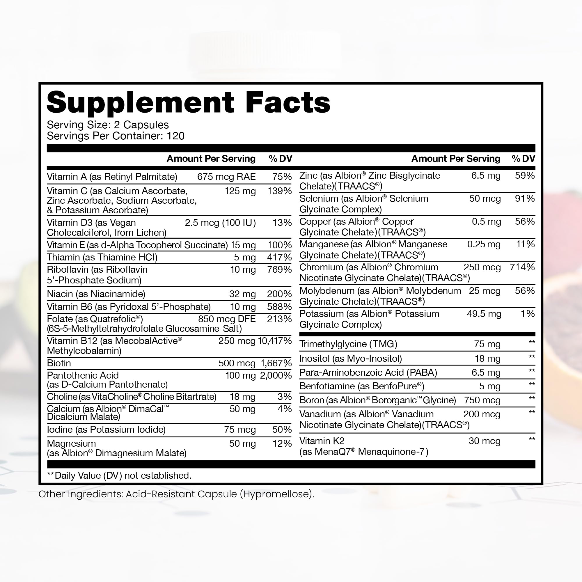 Quatrefolic 5-MTHF on label highlighting better absorption