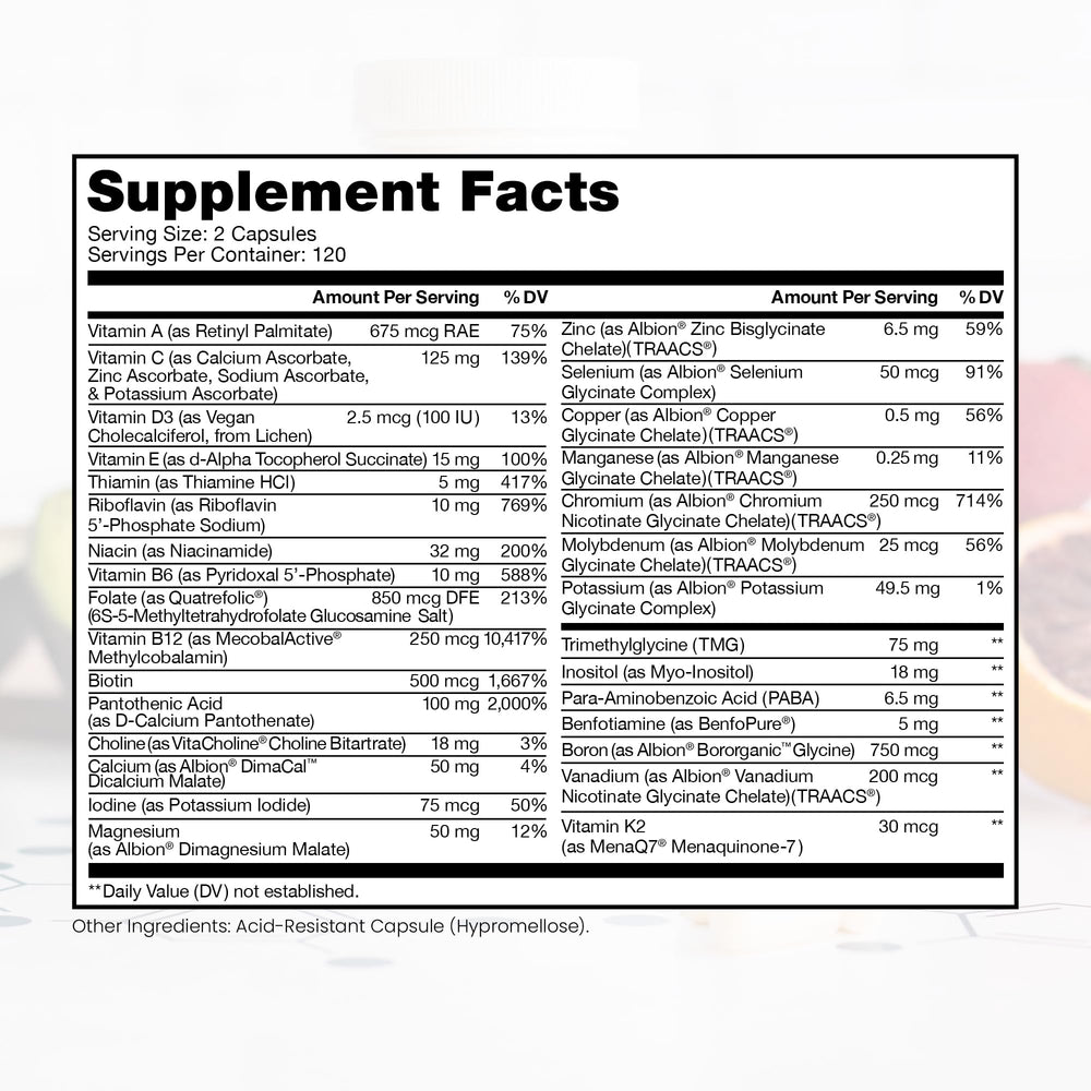 Quatrefolic 5-MTHF on label highlighting better absorption