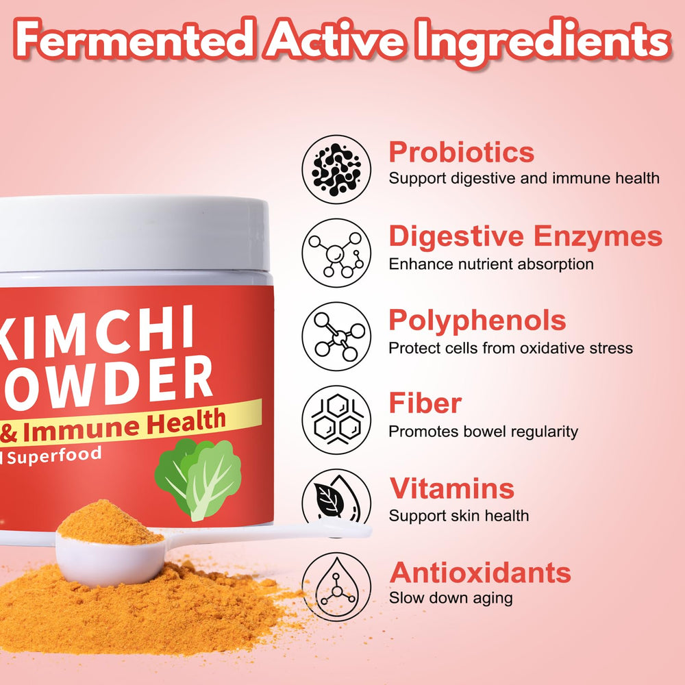 QUBIT Kimchi Supplement ingredients and antioxidants emphasis.