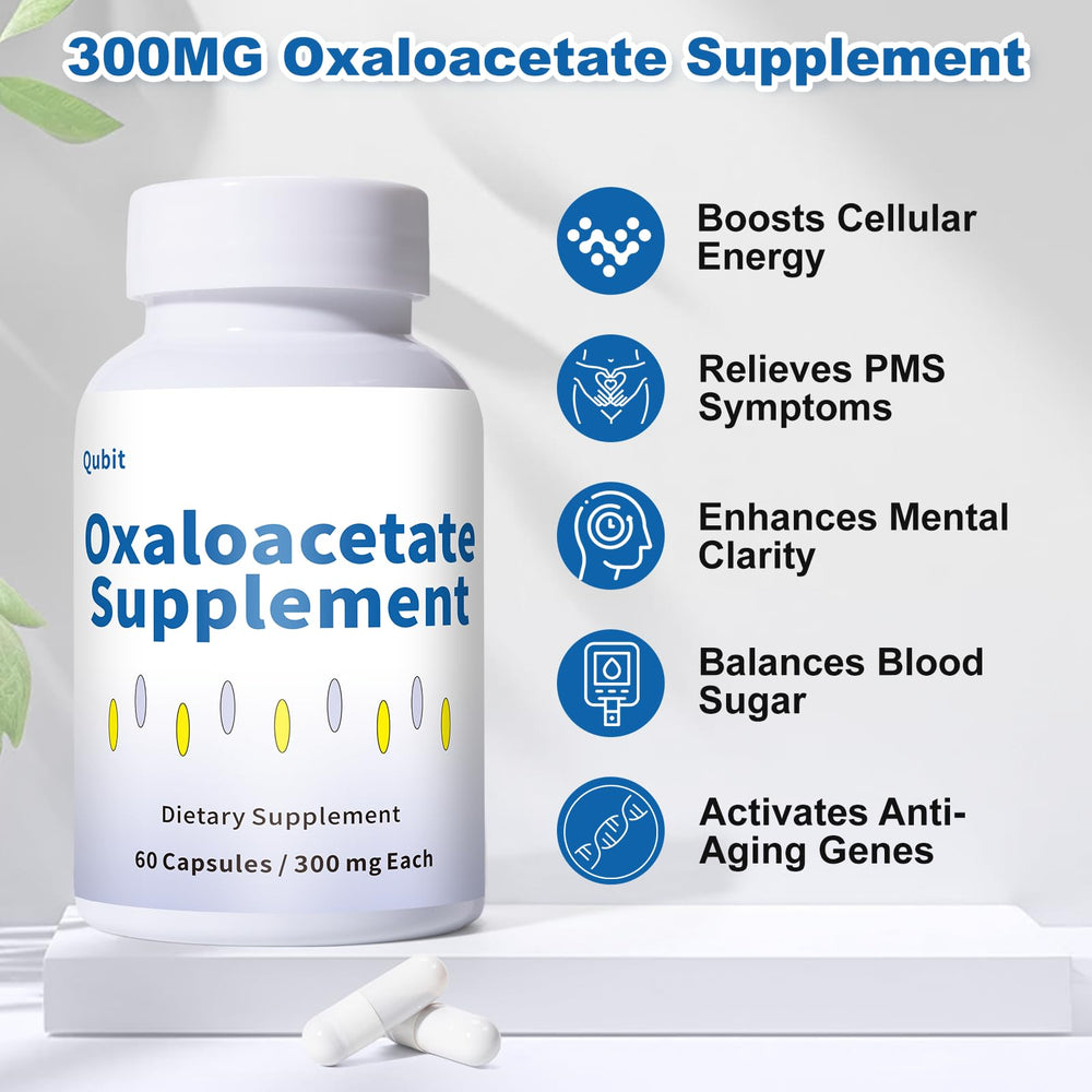 QUBIT Oxaloacetate capsules close-up for daily focus support