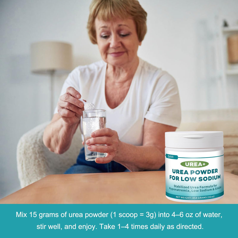 QUBIT Urea+ powder USP-grade packaging emphasizes medical-quality standards