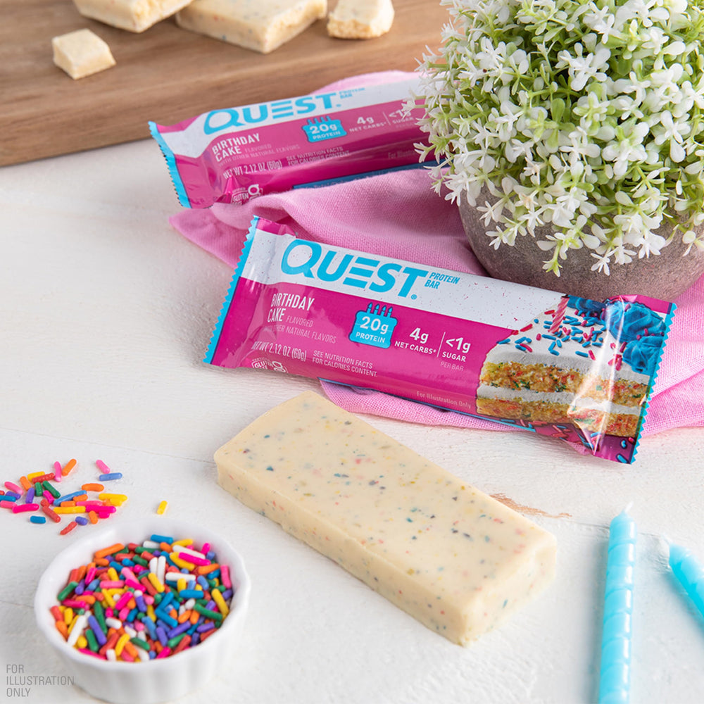 Quest Birthday Cake Bar bite reveals dessert-like birthday cake flavor