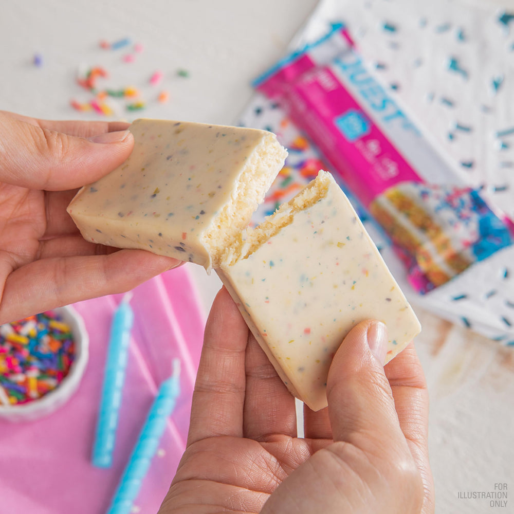 Quest Birthday Cake Bar fiber claim showcases 12g fiber per bar