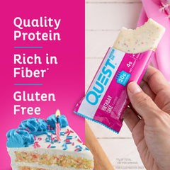 Quest Birthday Cake Bar nutrition facts emphasize protein and fiber per bar