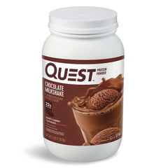 Quest Chocolate Milkshake Protein Powder canister with 22g protein per scoop label.