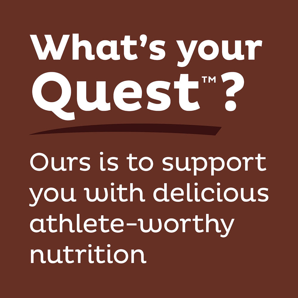 Nutrition panel on Quest Powder shows 22g protein and low net carbs.