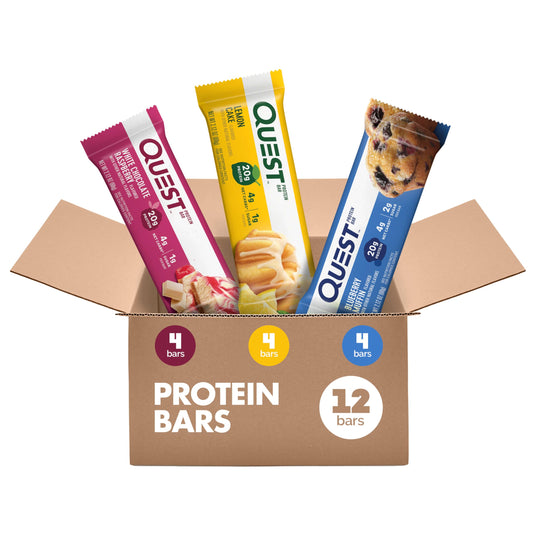 Quest Fruit Flavored Variety Pack Blueberry Muffin bar close-up for high-protein snack