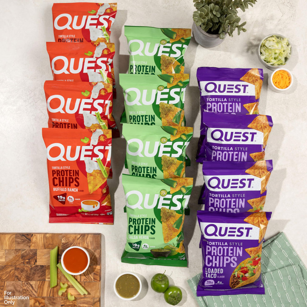 Quest Loaded Taco chips profile shot, delicious flavor for post-workout refuel.