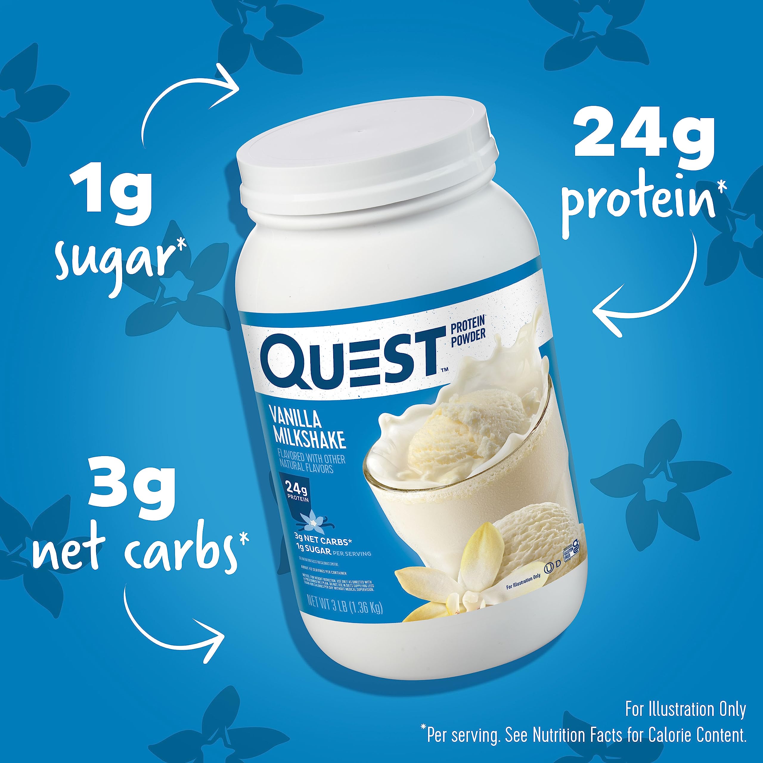 Quest Nutrition vanilla milkshake scoop showing convenient portioning for quick protein boosts