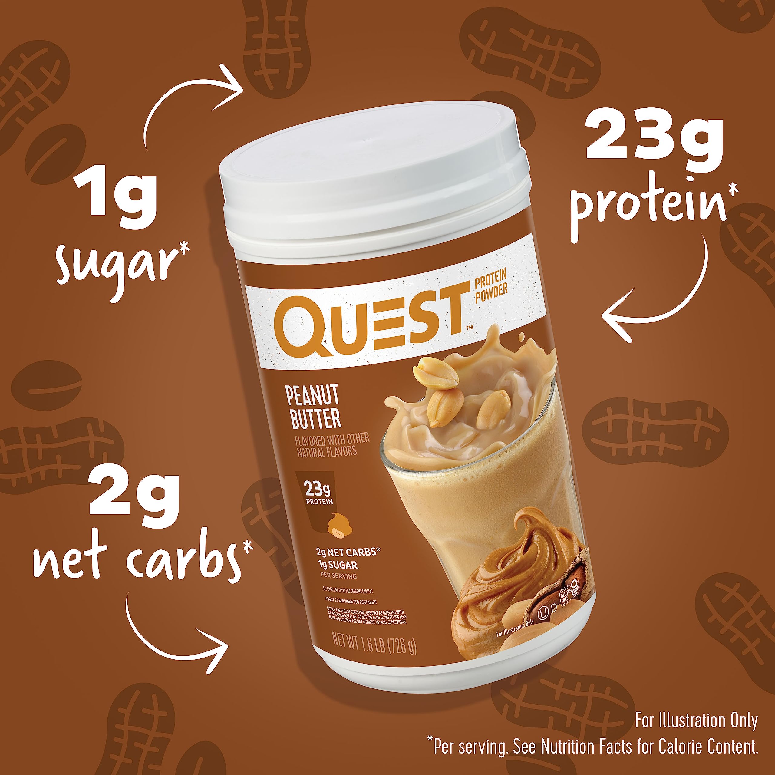 Quest Peanut Butter Protein Powder scoop ready for shakes with low sugar