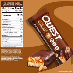 Quest Peanutty Caramel Bar 12-count carton for bulk stocking.