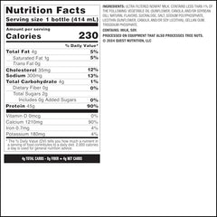 Quest Strawberry Protein Shake label close-up highlights 45g protein per serving.