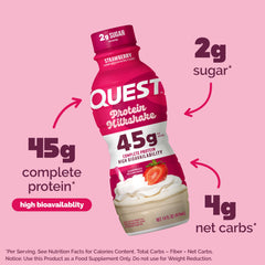 Quest Strawberry Protein Shake being poured into a glass with ice.