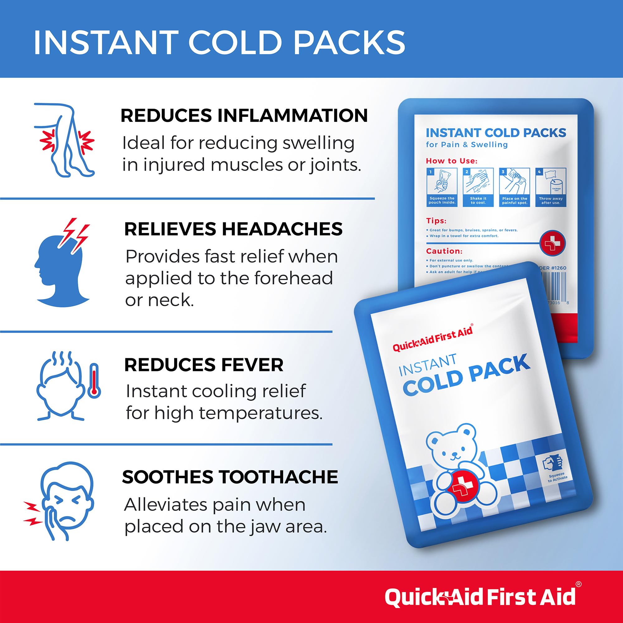 Compact Quick Aid packs ideal for homes, offices, and classrooms.