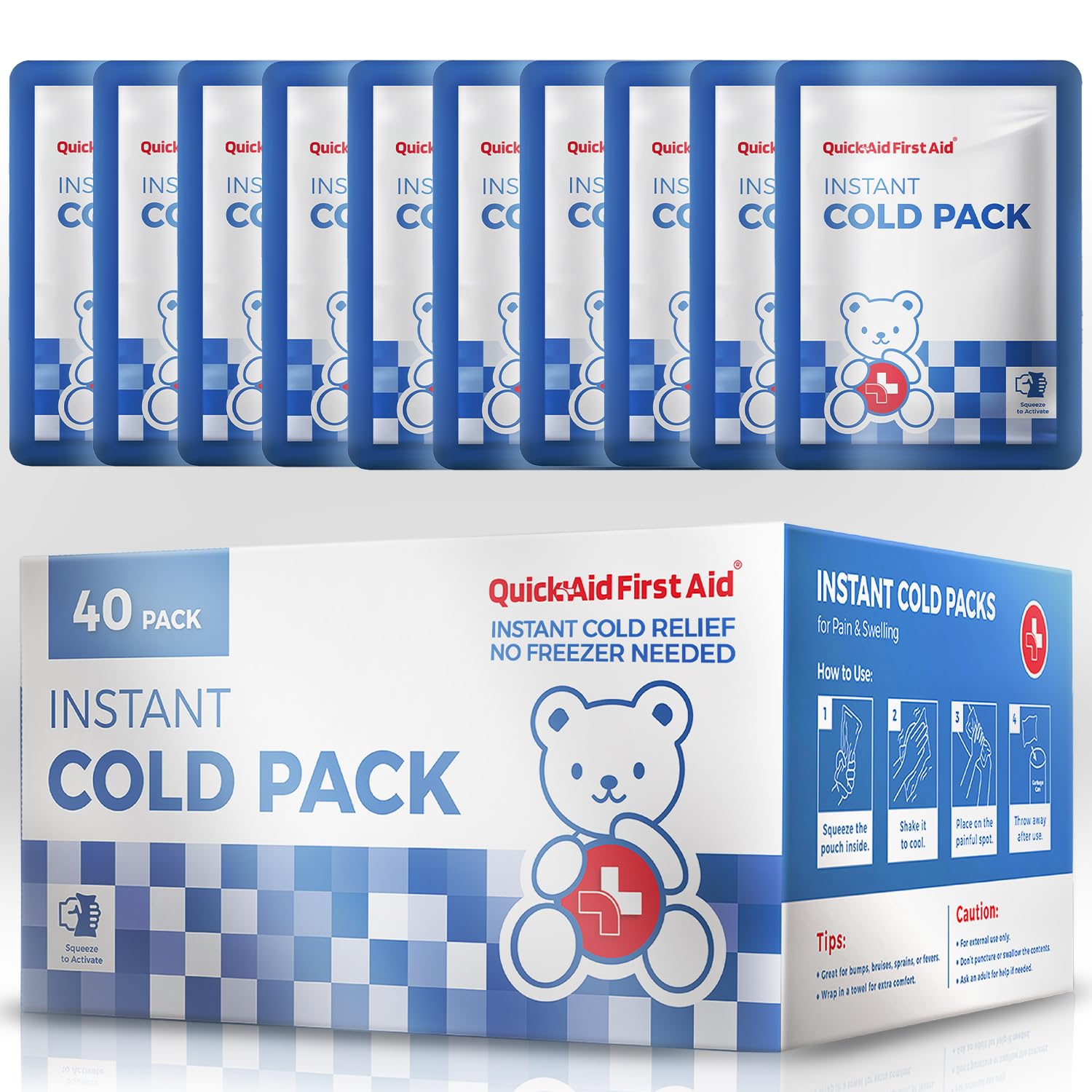 Quick Aid Instant Cold Pack activates with a squeeze for fast cooling.