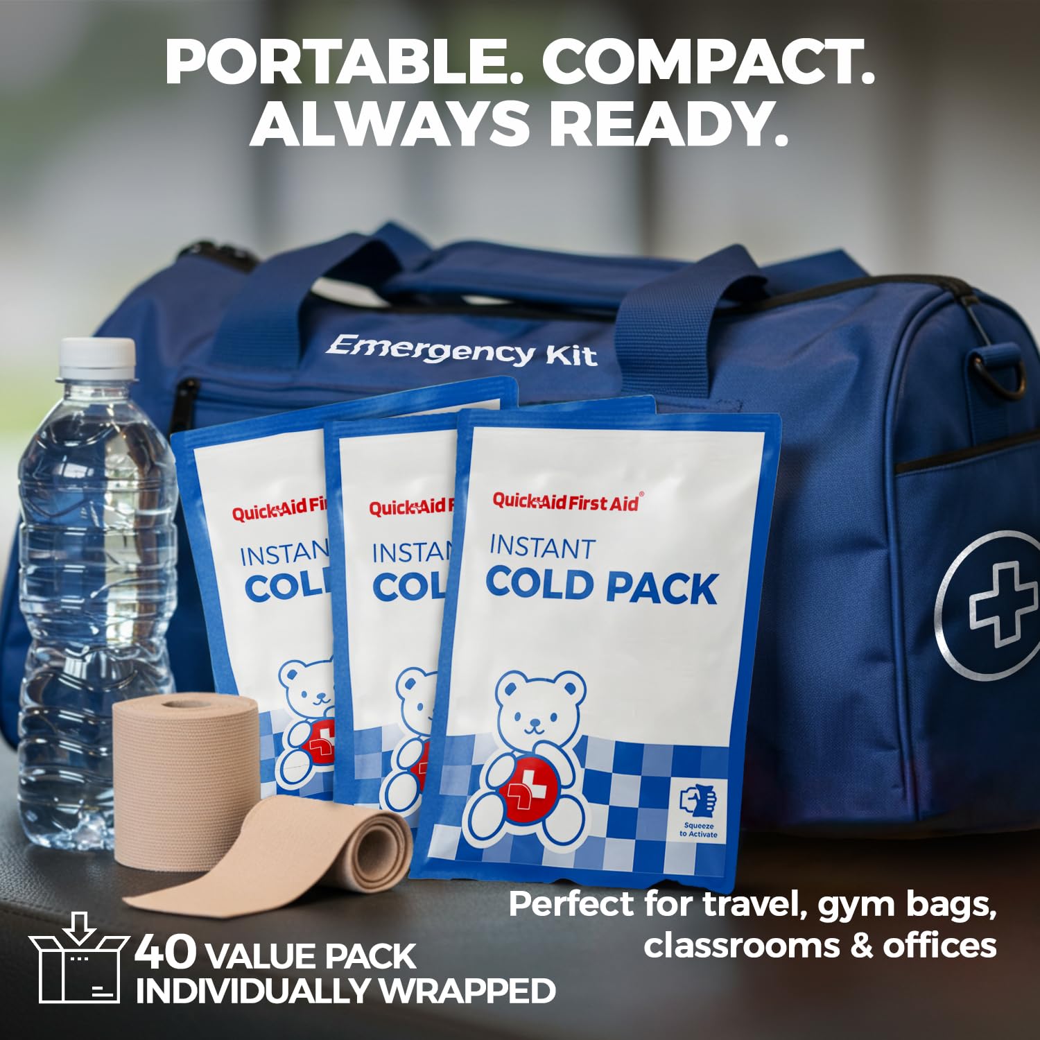 Portable Quick Aid packs fit in bags for on-the-go cooling anywhere.