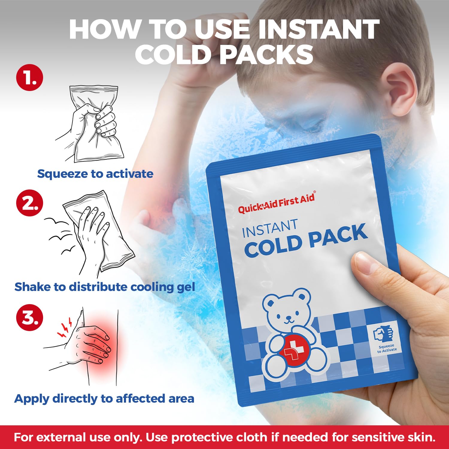 Quick Aid soft-touch exterior for skin-safe, comfortable cold therapy.