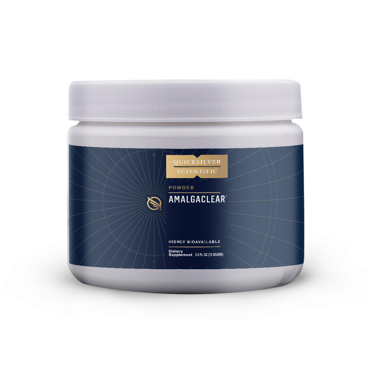 Quicksilver AmalgaClear bottle with scoop for detox support after dental fillings.