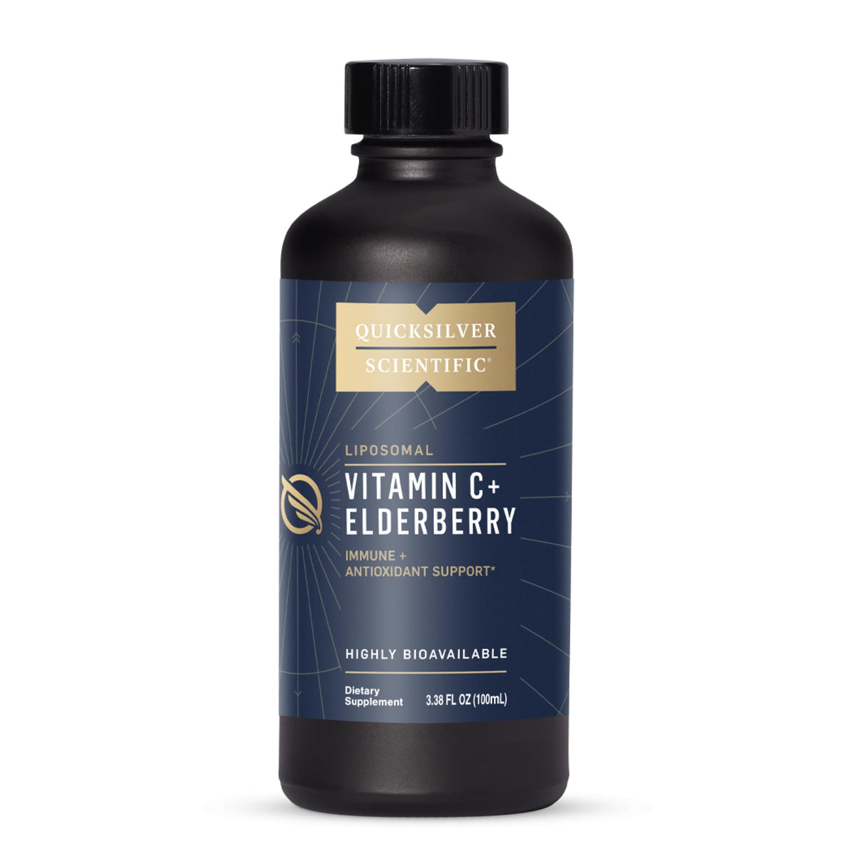 Quicksilver Liposomal Vitamin C Elderberry bottle optimized for immune support.