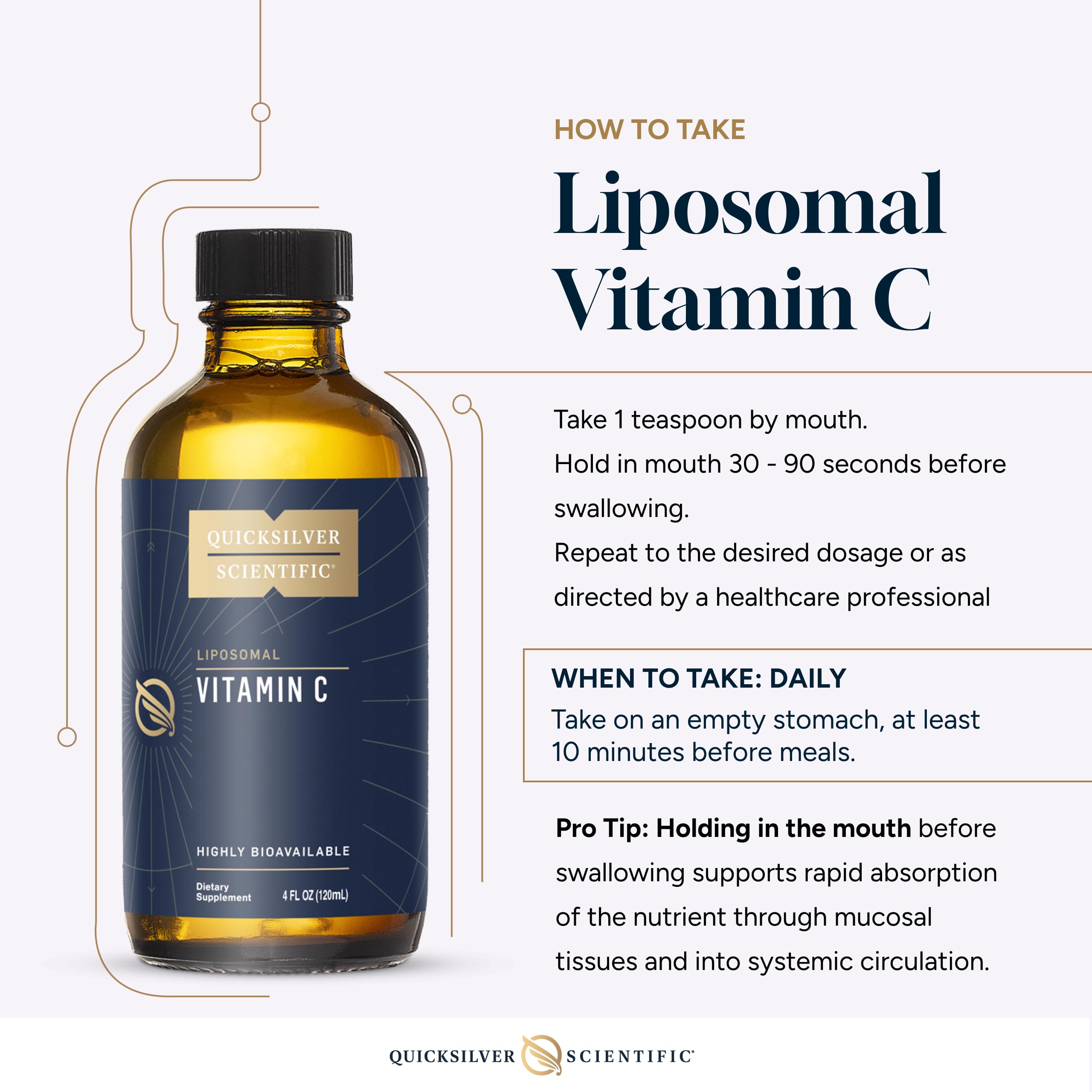 Quicksilver liposomal vitamin C bottle with vegan, non-GMO formulation