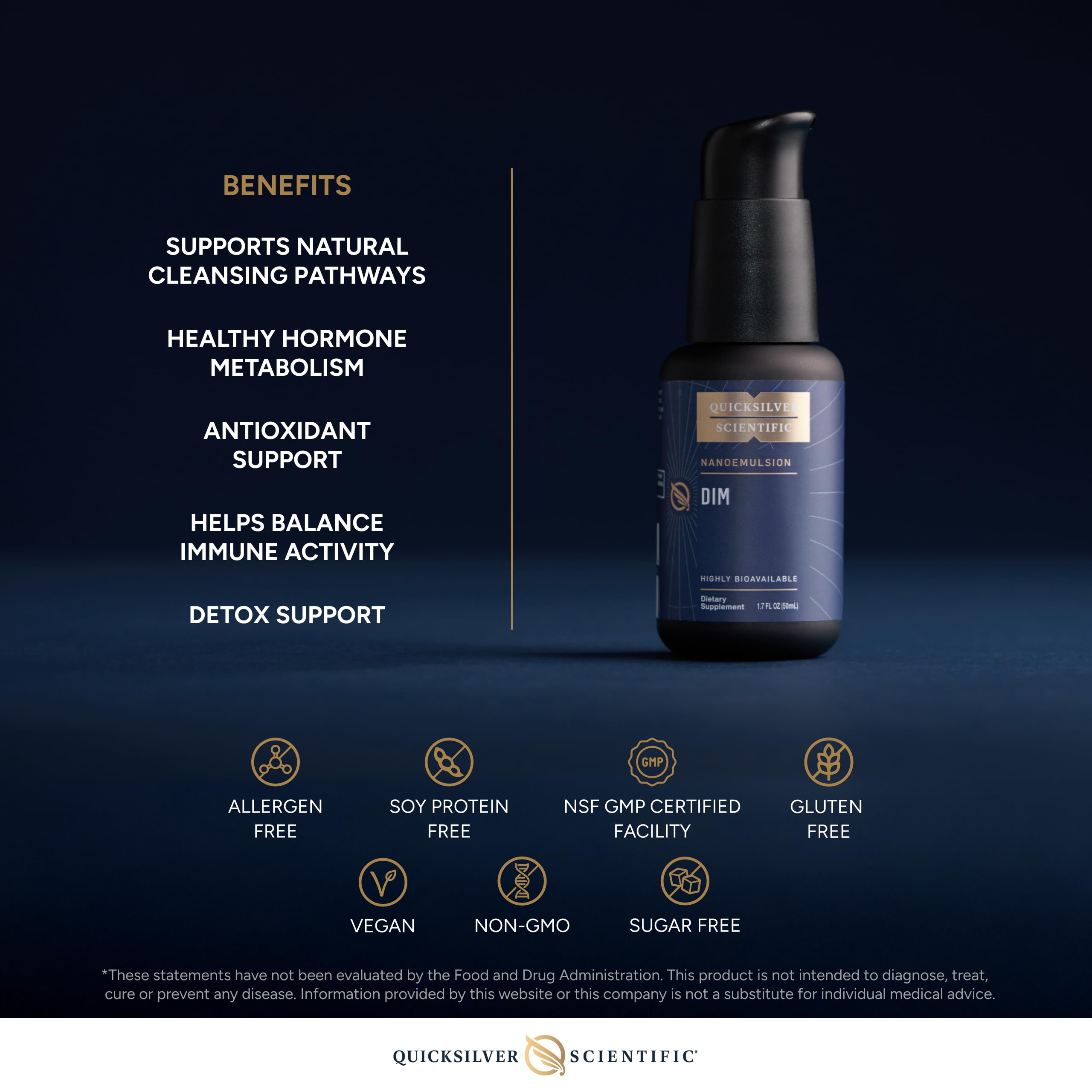 Quicksilver Nanoemulsified DIM glossy bottle signaling premium quality.