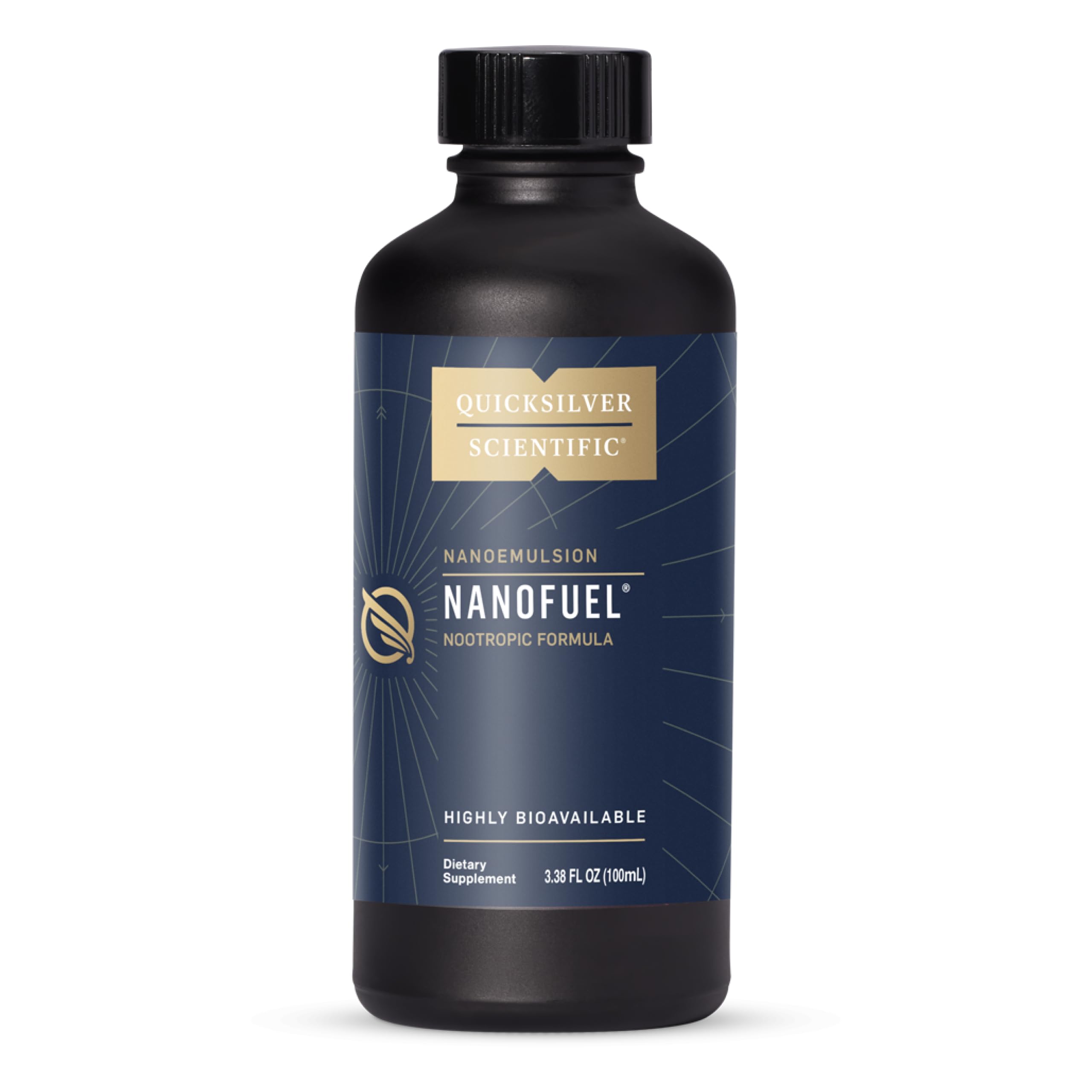 Quicksilver NanoFuel bottle front showing energy and focus support
