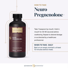 Quicksilver Neuro Pregnenolone+ packaging shot reinforces vegan, gluten-free and non-GMO promise.