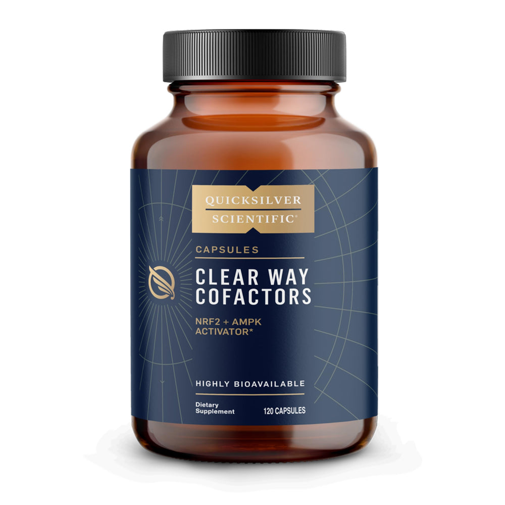 Quicksilver Scientific Clear Way Cofactors bottle front displaying detox-support formula