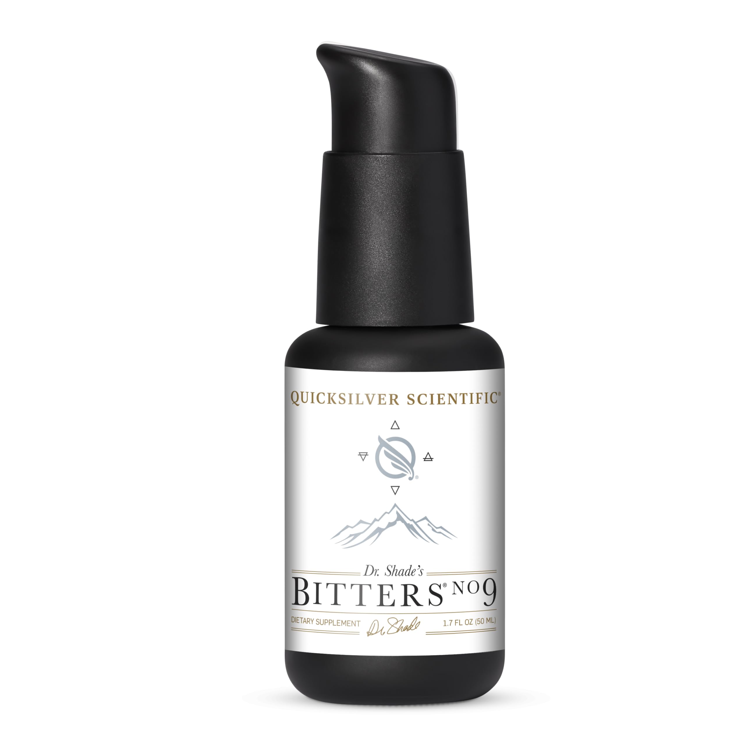 Quicksilver Scientific Dr. Shade's Bitters No. 9 bottle ready for pre-meal digestion support.