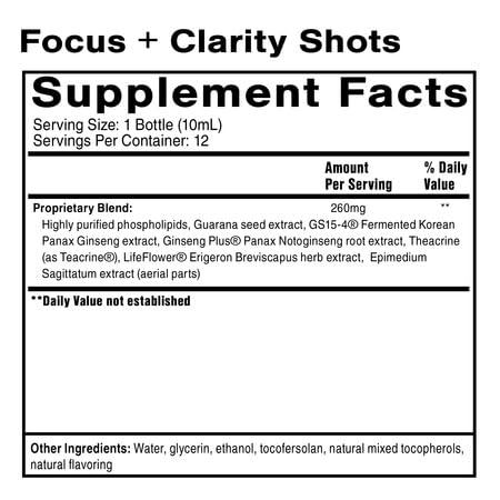 Quicksilver Scientific Focus and Clarity shot-dispense bottle for clean, sustained energy.