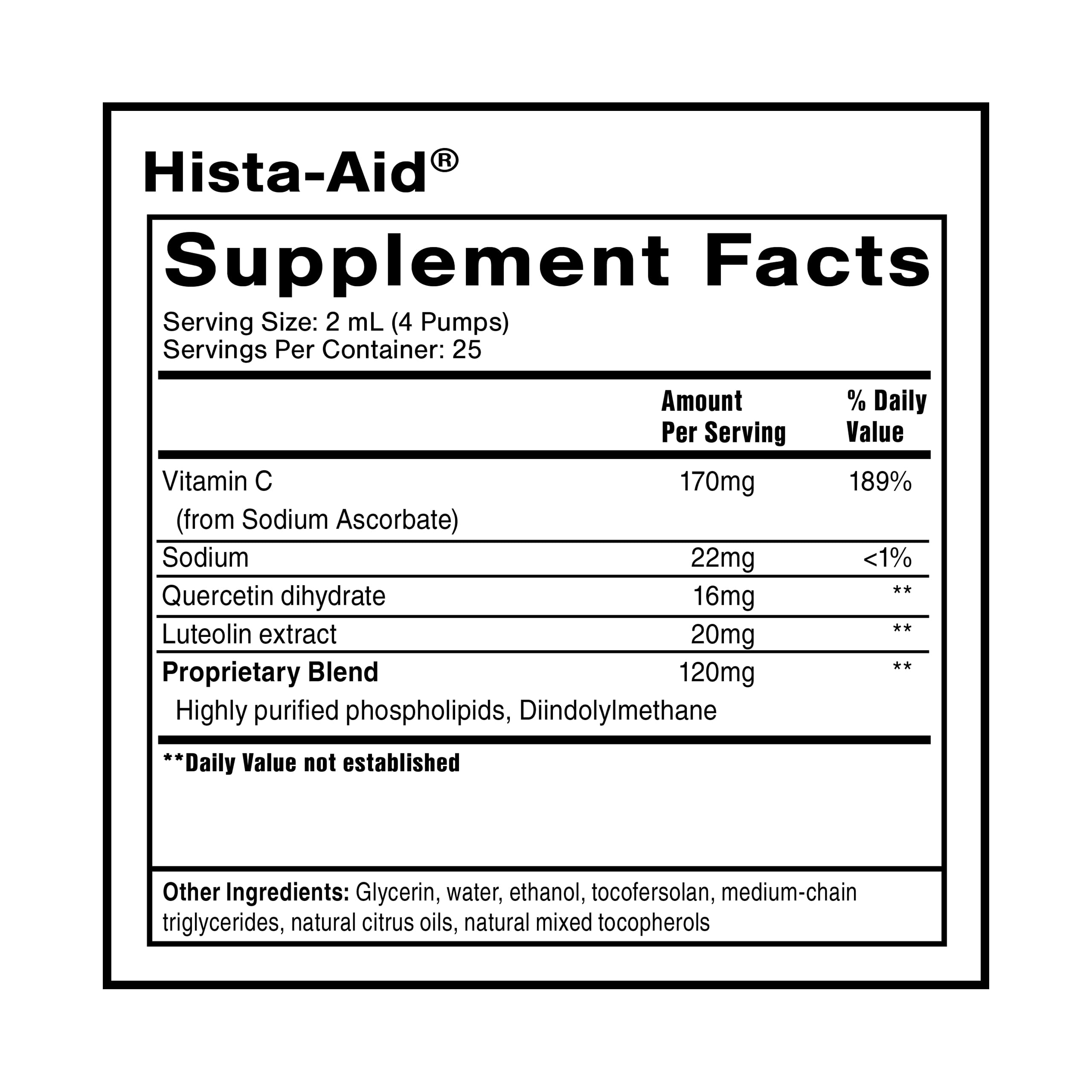 Close-up of Hista-Aid label showing liposomal technology
