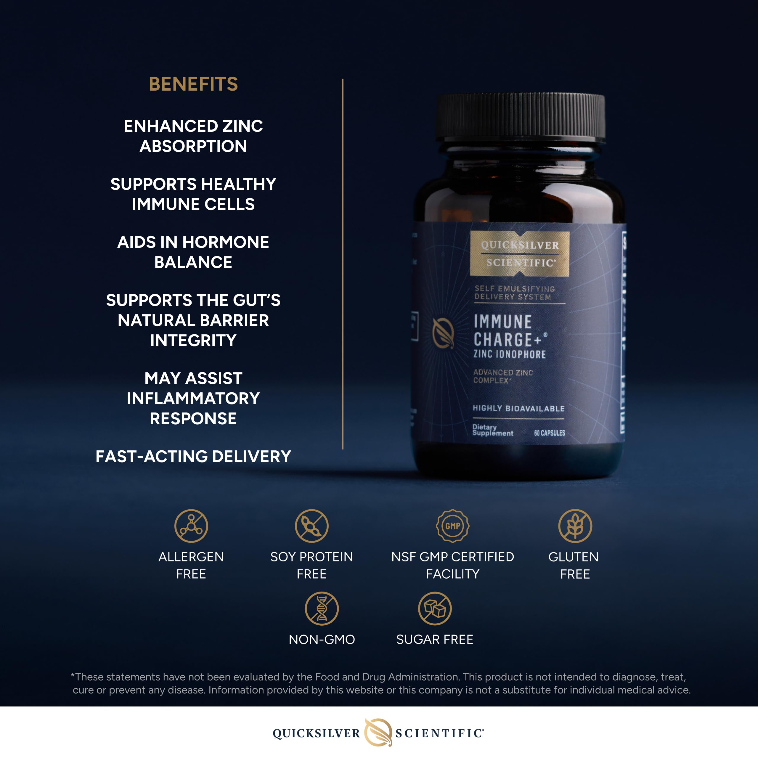 Quicksilver Scientific Immune Charge label highlights quercetin, luteolin, and hesperetin complex.