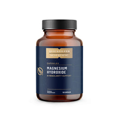Quicksilver Scientific Magnesium Hydroxide capsules on bottle supporting GI regularity.