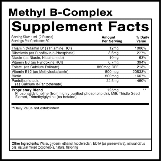 Quicksilver Scientific Methyl B Complex bottle pour demonstrates quick uptake potential