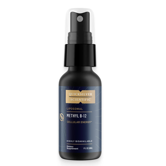 Quicksilver Scientific Methyl B12 bottle with liposomal absorption advantages.