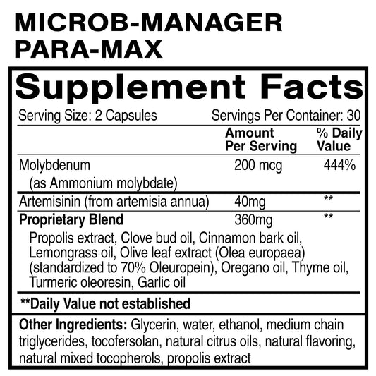 Quicksilver Scientific Microb-Manager Para-Max packaging on display highlighting premium formula