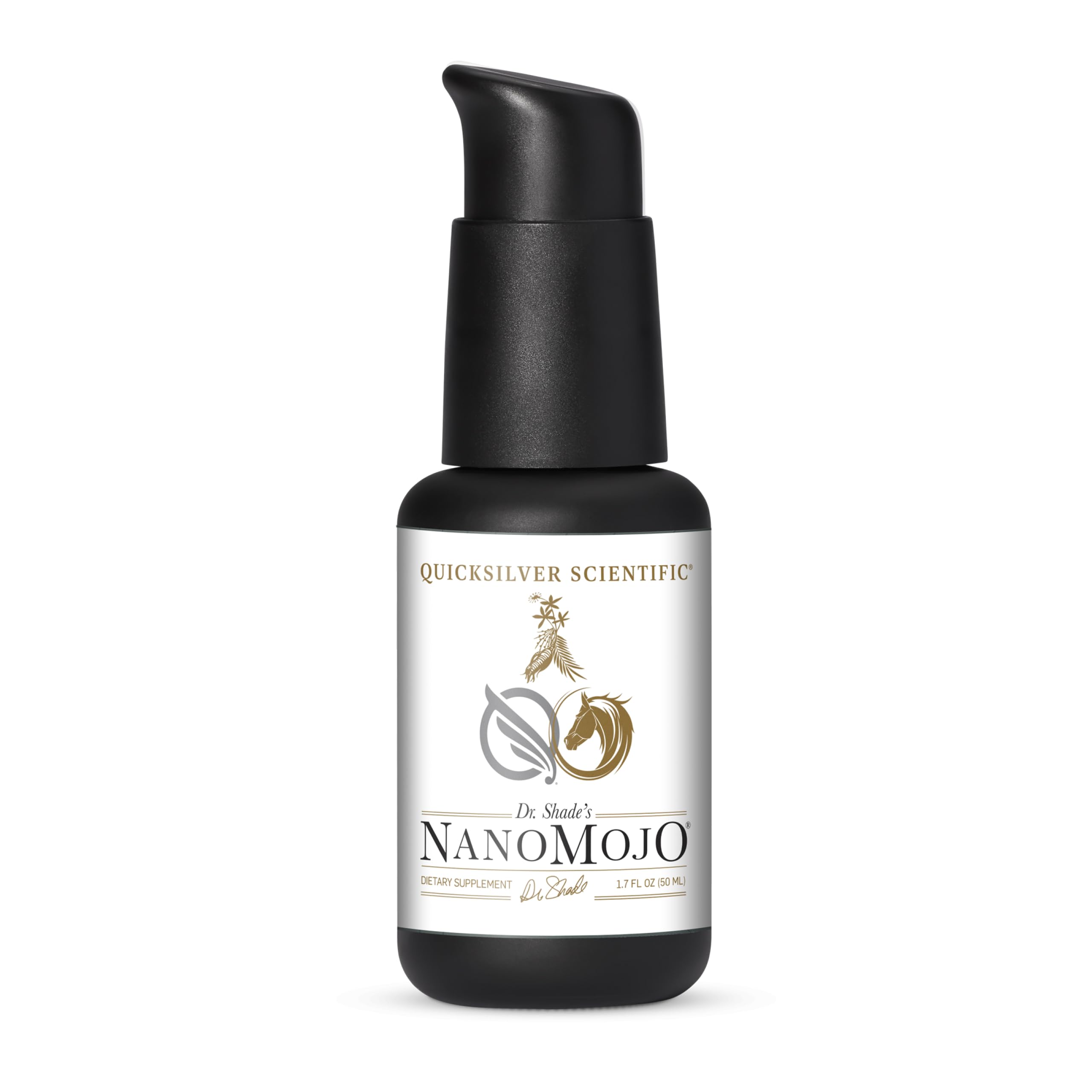 Quicksilver Nanomojo bottle shows adaptogenic energy support for men