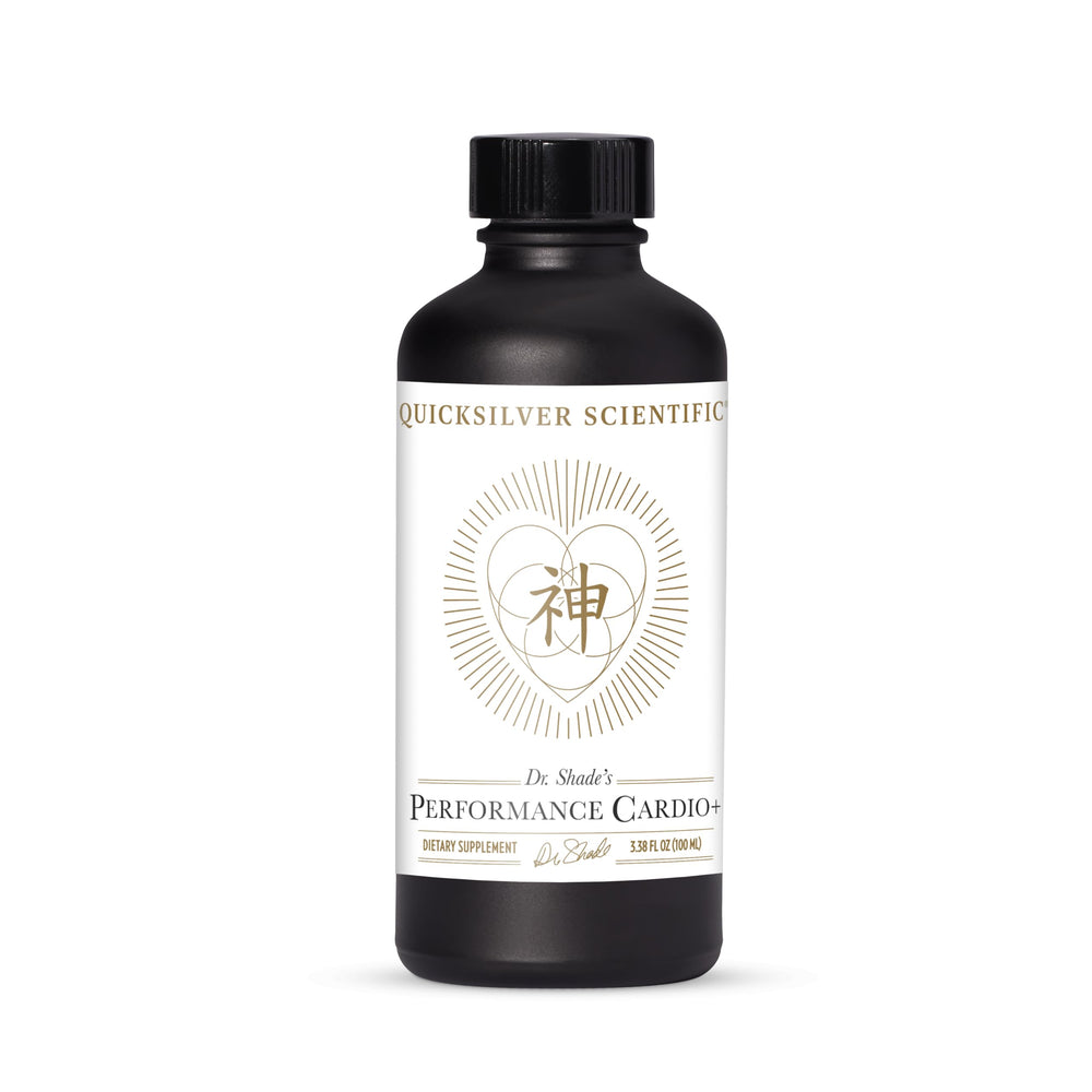 Quicksilver Scientific Performance Cardio+ bottle front for convenient circulation support on the go.