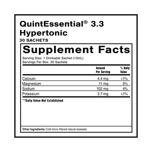 Quicksilver Scientific Quintessential 3.3 sachet close-up highlights compact mineral-rich hydration