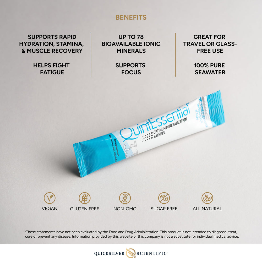 Quicksilver Scientific Quintessential 3.3 travel pack emphasizes convenient mineral replenishment during activity