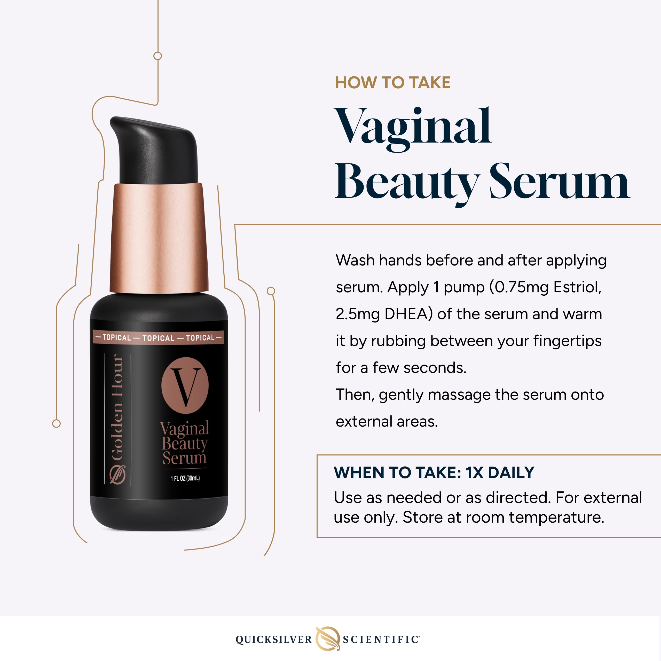 Quicksilver Scientific Vaginal Beauty Serum daily-use scenario implies routine confidence.